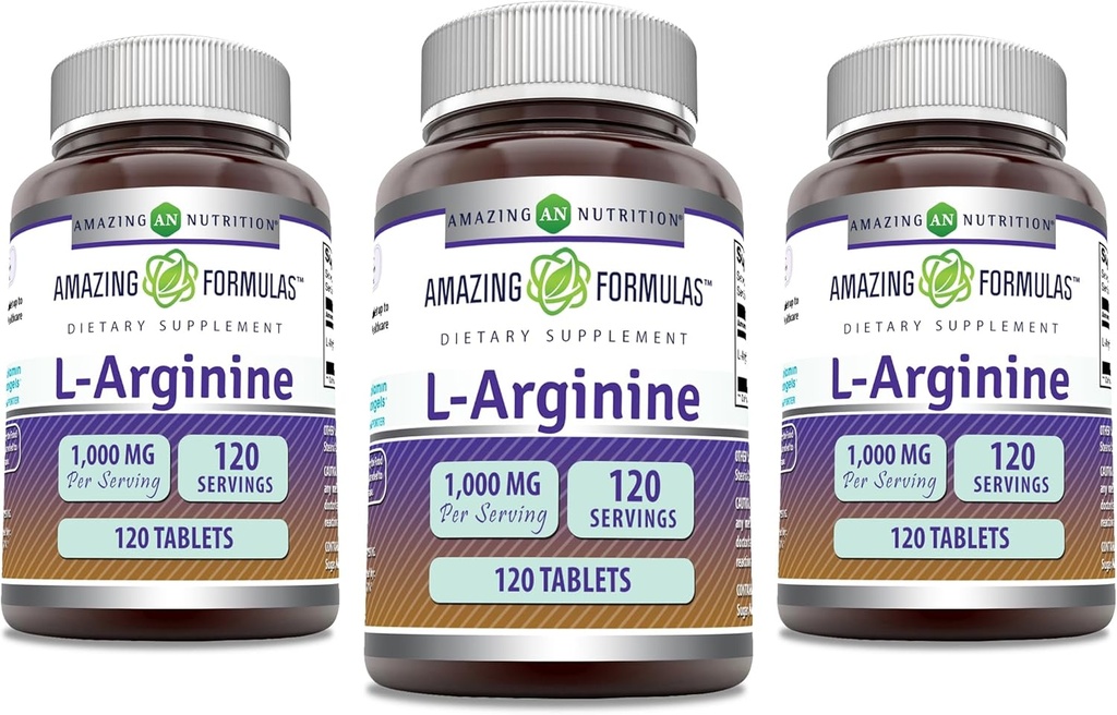 Amazing Appendix L- Arginin dodatek 124; 1000 Mg Per Serving Appendix 124; Tablet Appendix 124; Amino Acid dodatek pro ženy a muže 124; Non- GMO Appendix 124; Gluten Free Appendix 124; Made in USA (120 Count Appendix 124; 3 Pack)