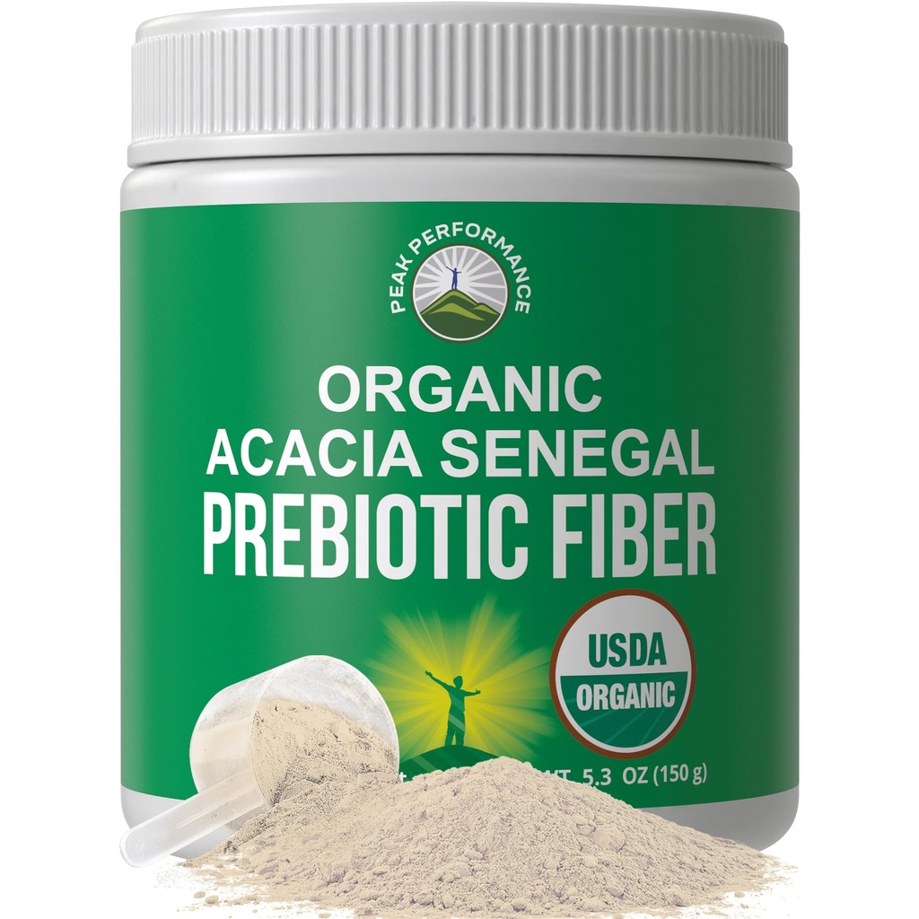 Organic Acacia Senegal Prebiotic Fiber Powder. Neochucené USDA Organic Plant based Soluble Vegan Prebiotics Gut Zdraví dodatek s trávicí Enzymy. HSA + FSA Způsobilé pouze vitaminy Seznam schválených