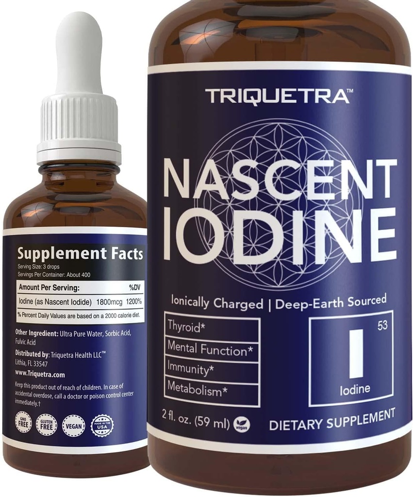 Nascent Jod dodatek 400 Doručování, Skleněná láhev, Vegan, 1800 mcg - 600 mcg na kapku - Čisté, jasné barvy - Podporuje štítné žlázy zdraví, energie, imunita a metabolismus (2 oz.)