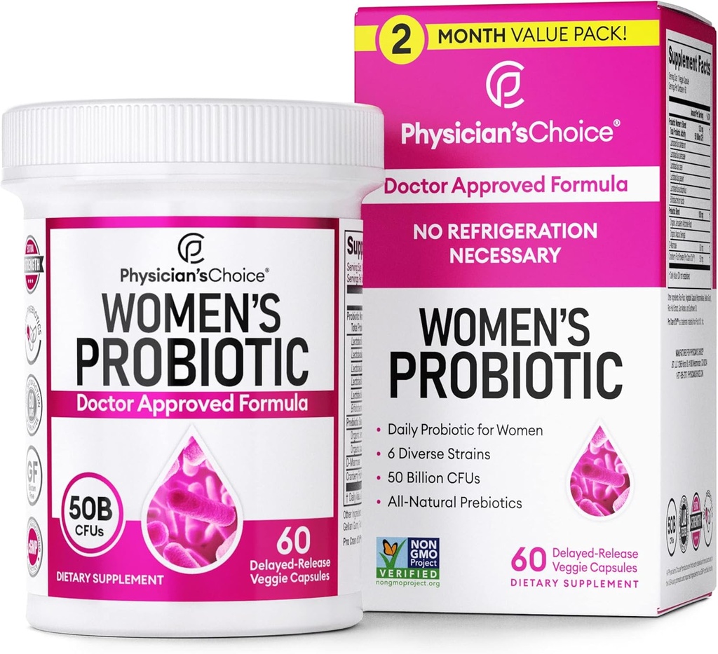 yhn Ženské Probiotic 50 miliard CFU kapsle, Probiotický doplněk pro ženy s 50 Miliony CFU Plus klinicky osvědčené přísady, 60 Ct.