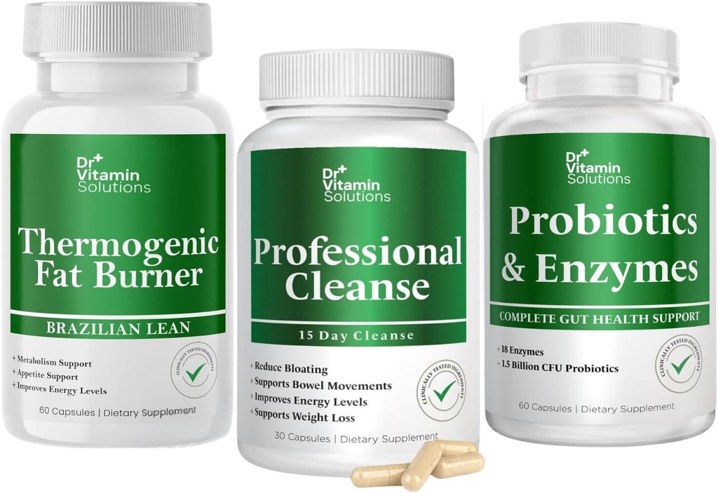 DR VITAMIN ŘEŠENÍ Termogenní spalovač tuků & Profesionální Detox Cleanse Bundle - 15 Day Cleanse for Weight Management, Gut Health, and Bloating Relief - 240 Caps