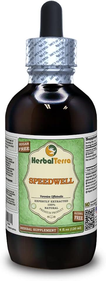 Speedwell (Veronica Officinalis) Glycerit, Organic Sured Leaves Alcohol- Free Liquid Extract (Značka: HerbalTerra, Proudly Made in USA) 4 fl.oz (120 ml)