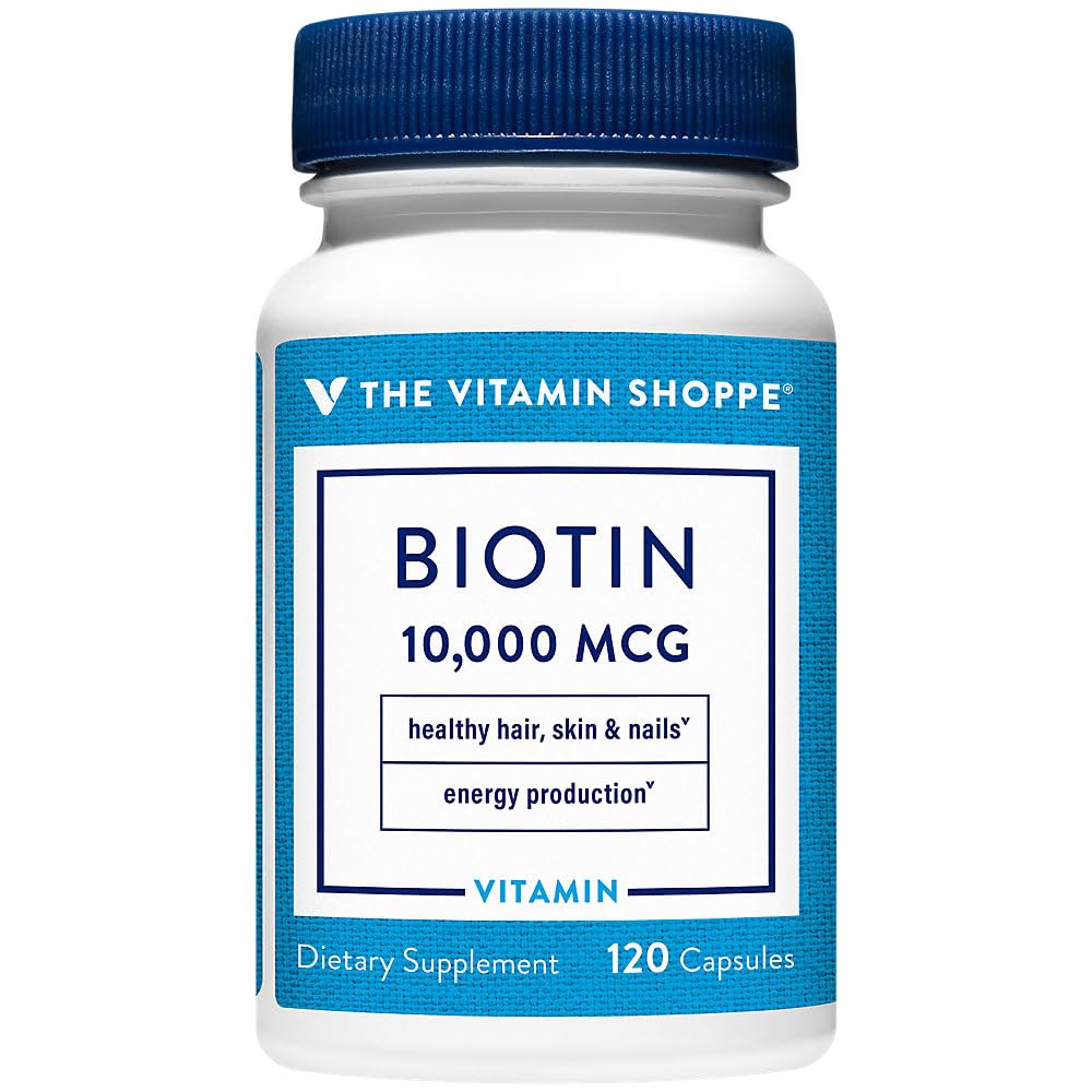 Vitamin Shoppe Biotin 1,000MCG, Nutriční metabolismus podpora pro zdravé vibrační vlasy, Zdravá kůže a silné nehty, Výroba energie (120 Kapsle)