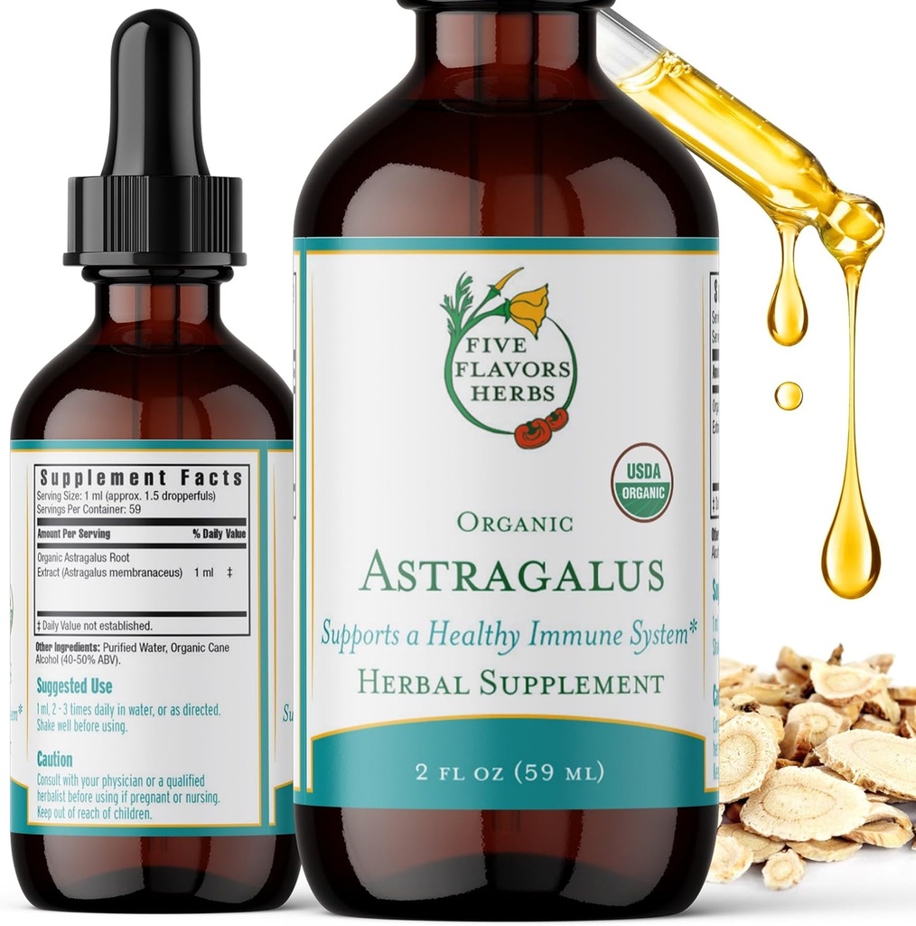 Astragalus tinktura - Podpora imunitního systému, Podpora dýchání, Podpora trávicího systému, Maca, Bylinný dodatek - 2 Fl Oz