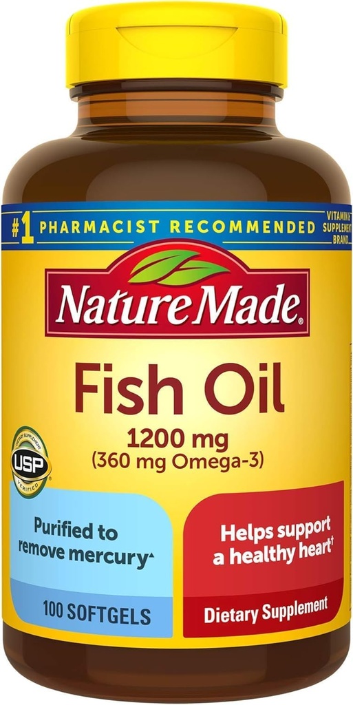 Fish Oil 1200mg, 100 Softgels, Fish Oil Omega 3 dodatek pro srdeční zdraví