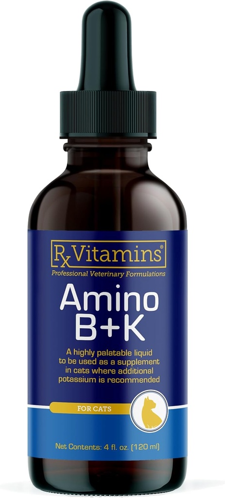 Rx Vitamíny Amino B + K - Kočičí vitamín B & Draslík Doplatek pro kočky - s aminokyselinami Taurin & Lysin - AIDS v podpoře ledvin a imunitní podpora koček - Játra & Bacon 4oz