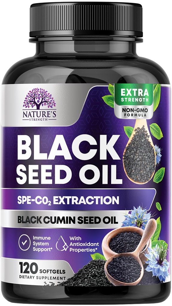 Black Seed Oil Kapsle 1000mg s Thymoquinone - Čistá Nigella Sativa pro zdraví a imunitní podporu, 100% Blackseed Oil, Amazing Extraction Above Cold Pressed Black Cumin Seed - 120 Softgels