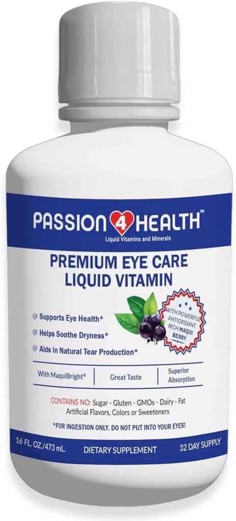 Vášeň 4 Zdravotní tekuté oční vitaminy - Přírodní vize & Dospělý doplněk péče o oči - Premium Support with Maki Berry Extract, Gluten- Free, Non- GMO, No Cukr - 30denní dodávky, Made in USA