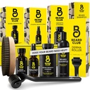 The Beard Club Advanced Beard Growth Kit - Derma Roller, Growth Oil, Vitamíny a vitaminový sprej, Šampon a Boar Bristle Brush - Dárková sada - Cedar