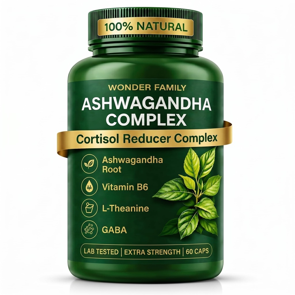 Ashwagandha Komplex 800mg s GABA, L- Theanine & B6 - Adaptogenní podpora pro klid, soustředění a nálady - 60 Kapsle - Silnější než 600 mg - Non- GMO, gluten- bez