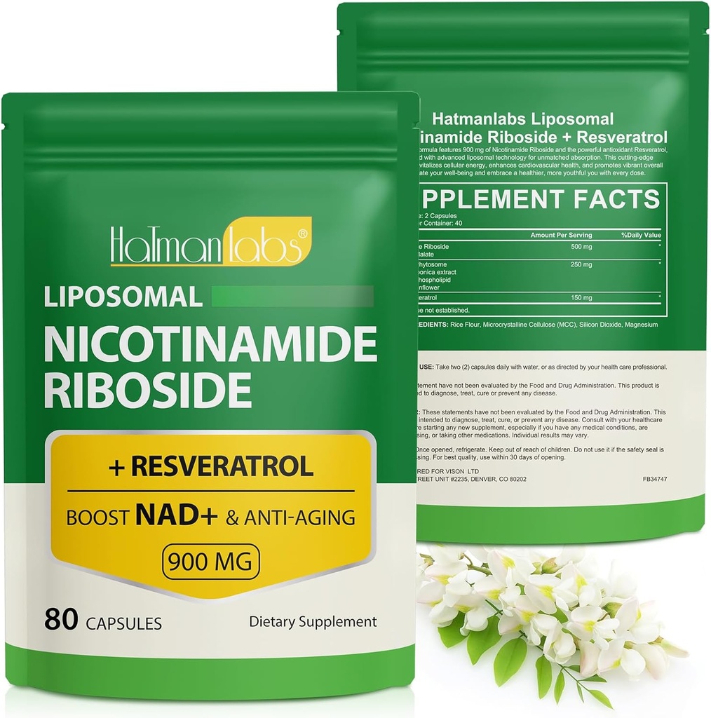 NAD + doplněk s Nicotinamid Ribosider-Liposomal Nicotinamid Riboside 900Mg, vysoce čistota Resveratrol NAD dodatek pro antiaging, energie, focus- 80 Kapsle