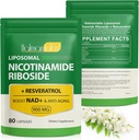 NAD + doplněk s Nicotinamid Ribosider-Liposomal Nicotinamid Riboside 900Mg, vysoce čistota Resveratrol NAD dodatek pro antiaging, energie, focus- 80 Kapsle