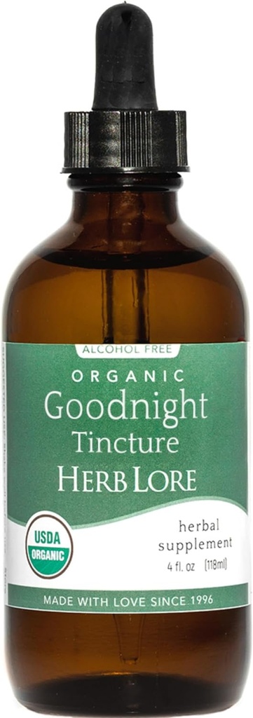 Herb Lore Organic Goodnight Tincture - Liquid Sleep Aid Drops with Valerian Root & Passion Flower Extract for Dospělí a děti - Melatonin Free Herbal Sleep Supplement - 4 fl oz