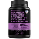 12- in-1 Melatonin Spánkové kapsle - Přírodní spánkové pomůcky pro dospělé s melatoninem 5 mg a Glycinátem hořčíku 500 mg, Spací pomůcka s Ashwagandhou, L Theanine, Valerian Root, GABA, 5- HTP (90ct, balení po 1)