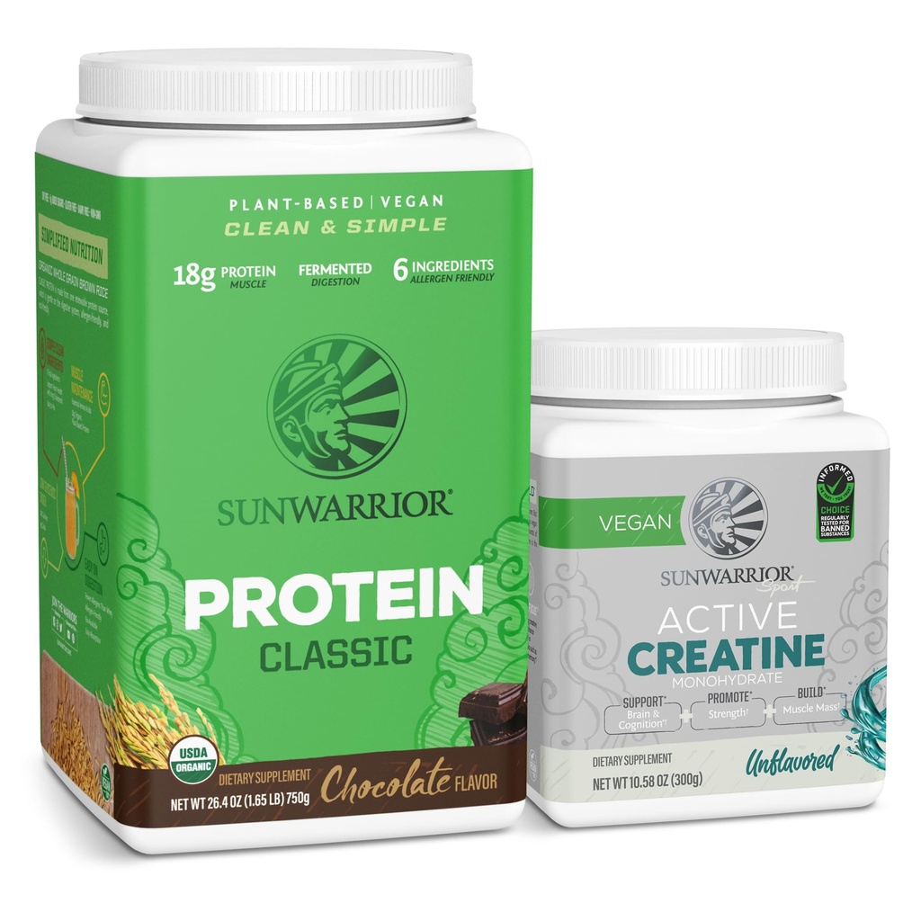 Sunwarter Brown Rice Protein Powder Plant- Based 124; Chocolate 30 Servings & Creatin Monohydrát Powder 124; Mikronizované neochucené, 60 Servings
