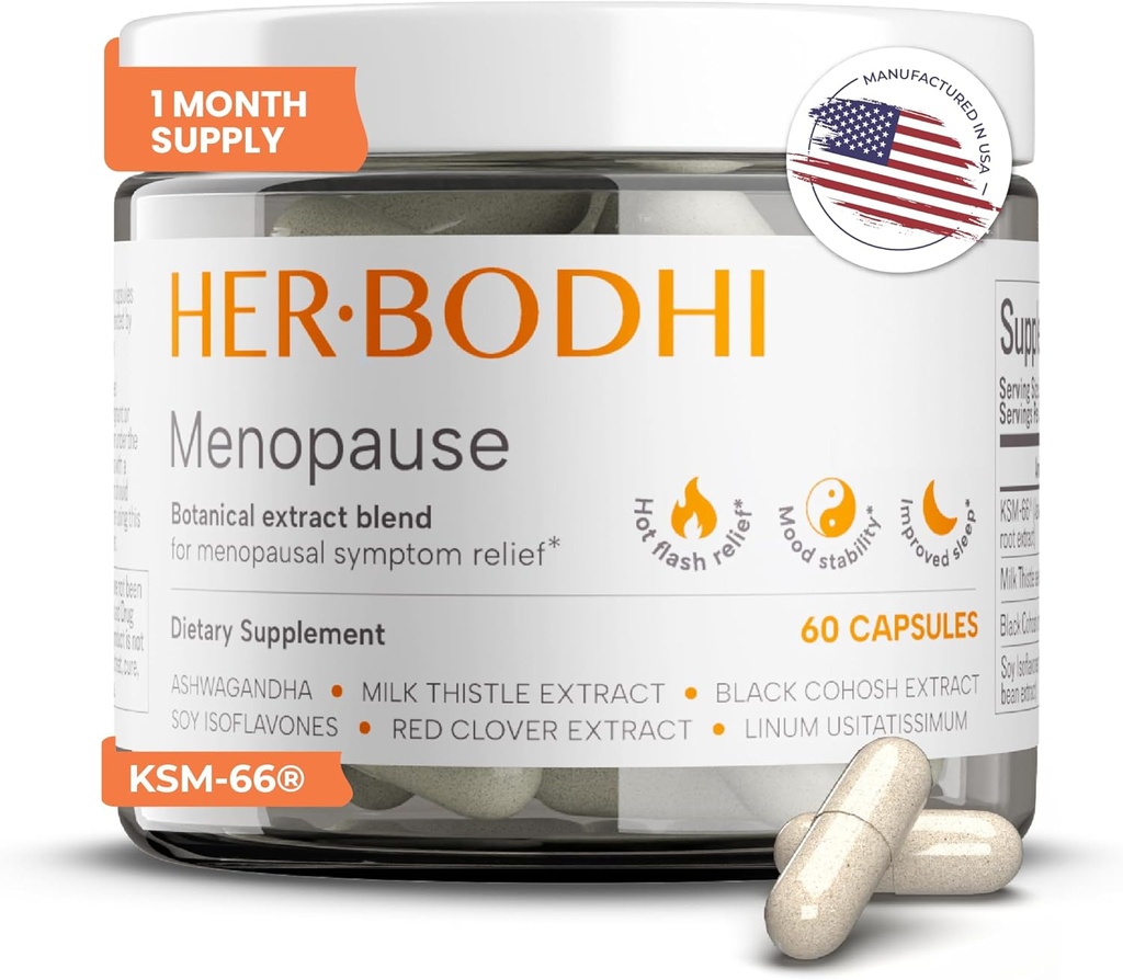Meno- Menopauza Hormonální Balance pro ženy, Estrogen Soy Isoflavones Menopauza Dodatek pro ženy, Svatý Basil, Ashwagandha, Black Cohosh Hot Flashes Menopause Relief (60 Kapsle)