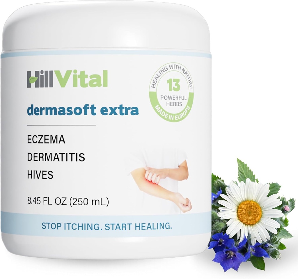 HillVital Eczema krém pro děti - Hydratační moisturizer pro dospělé, Bylinné dítě Eczema Relief, Itch Relief Hives Léčba, Anti Itch Lotion a Seborrheic Dermatitis Balm 8.5 fl oz