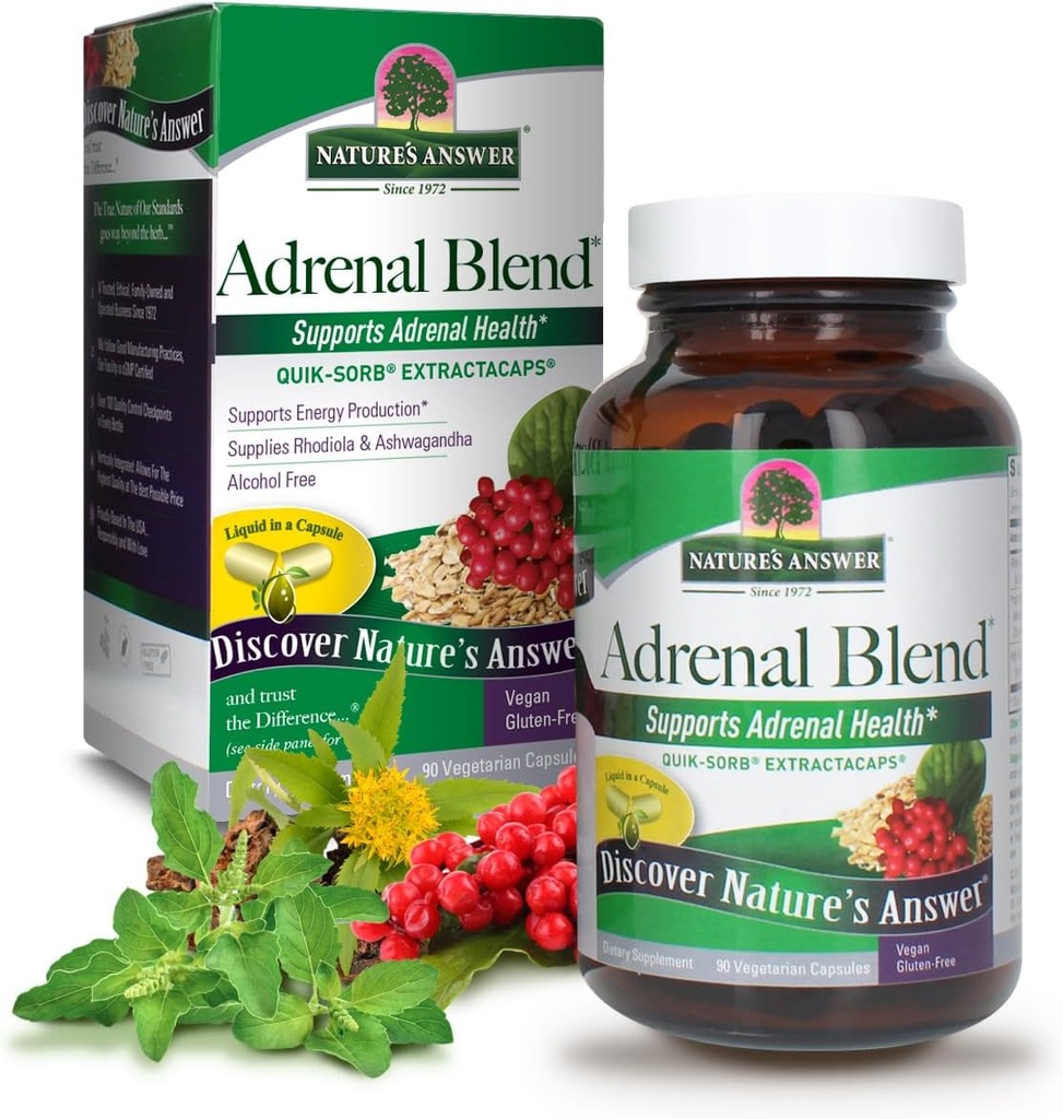 Příroda odpověď Extracaps Adrenal Blend Stress Away Vegetarian 90 Kapsle Veganské Vegetariáni Kombinace Bylinné stravy doplněk No Harm