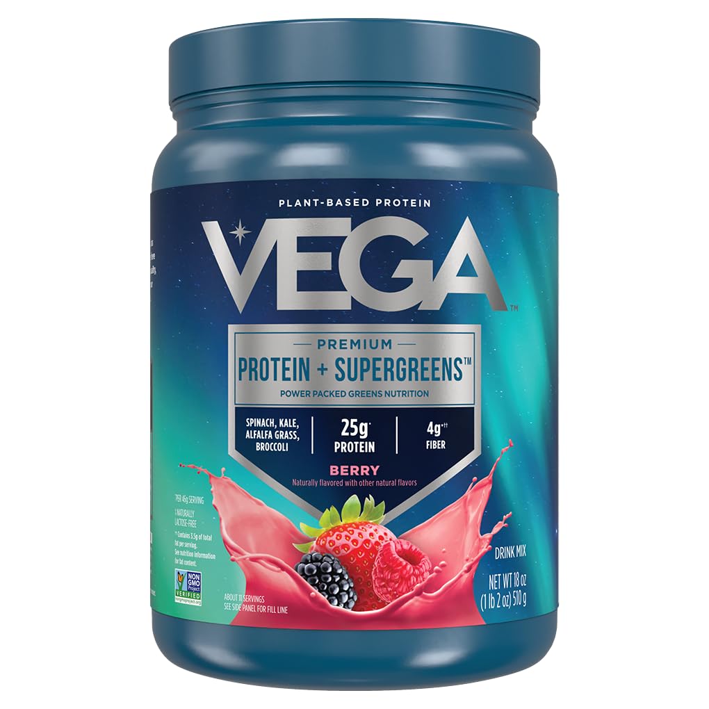 Vega Protein a Zelený protein Powder Smíšené Berry (11 Služeb) 25g Plant Based Protein Plus Veggies, Vegan, Non- GMO, Pea Protein pro ženy a muže, 1.2lbs
