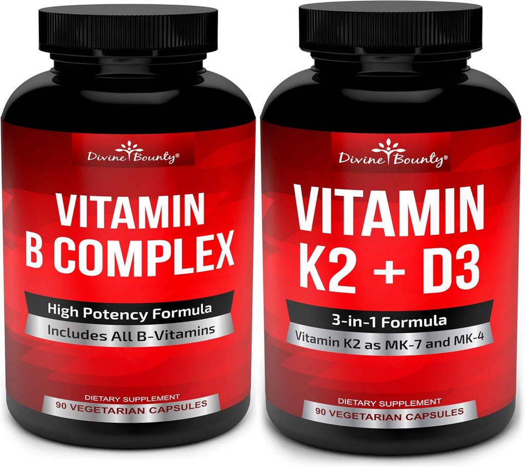 Divine Bounty Super B Komplexní vitamíny a vitamín K2 s D3 Bundle