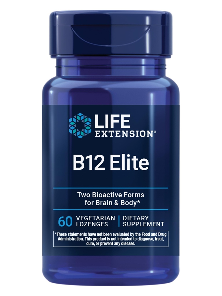 Life Extension B12 Elite, adenosylkobalamin, methylkobalamin, Two Active Forms for Brain Health & Dopamin Production, Non- GMO, Gluten- Free, Vegetarian, 60 Lozenges