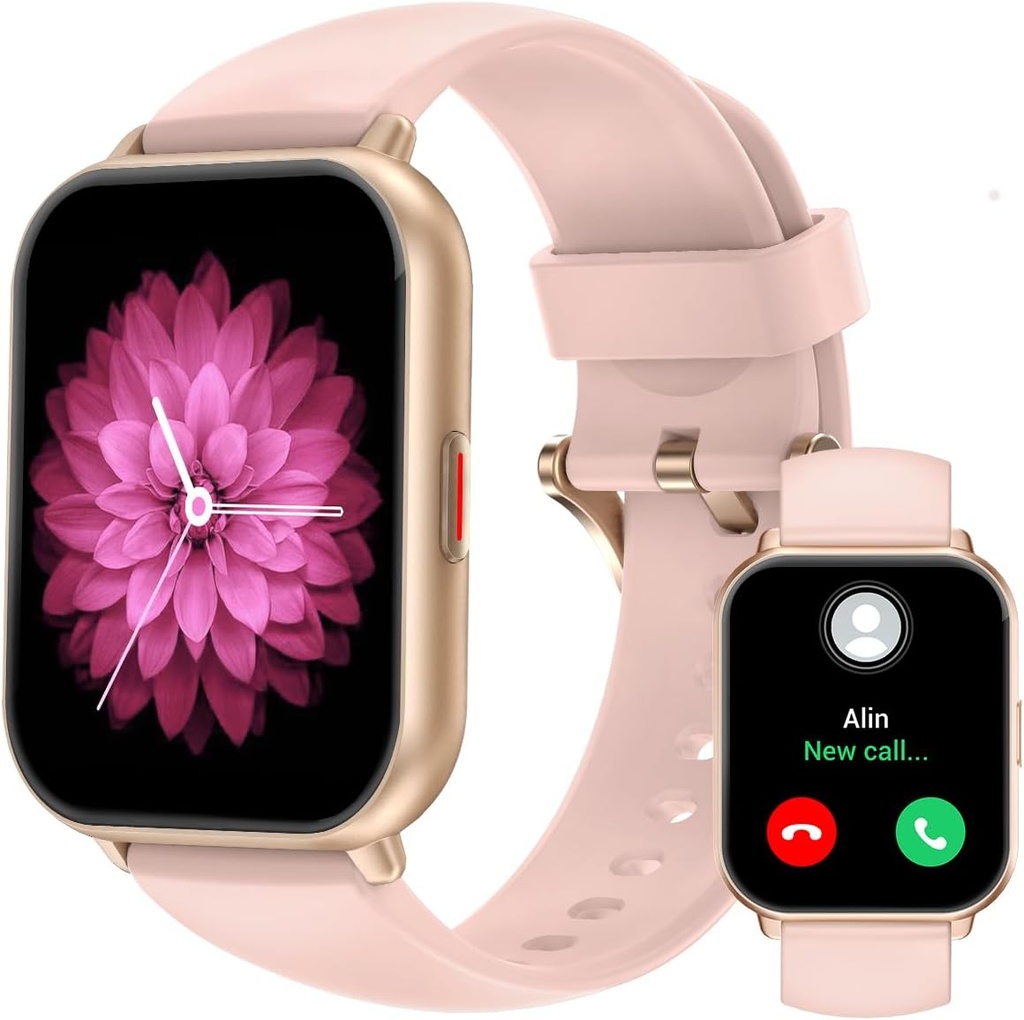 RUIMEN Chytré hodinky pro muže ženy (Odpověď / Make hovory, 2 kapel v ceně), 1.8 "Smartwatch pro iOS / Android telefony, Fitness Tracker srdeční frekvence / Sleep Monitor Digitální hodinky vodotěsné růžové