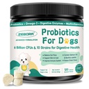 Probiotika pro psy stravitelné zdraví, pes probiotika a trávicí enzymy, Prebiotika, Omega-3 & 6 a vitamin pro psy, 6 miliard CFU pro Gut zdraví a imunitní podporu, 120 Žvýkačky