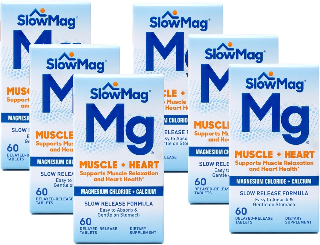 Pomalý Mag chlorid hořečnatý a vápník, 60 Tablet každý (hodnota balení po 6)