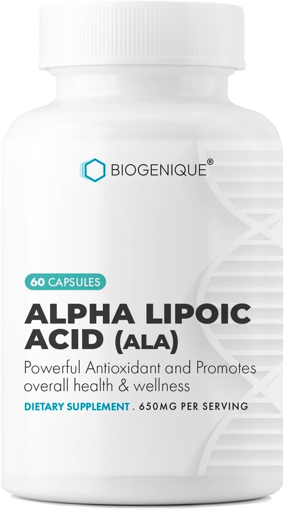 Alpha Lipoic Acid 650mg, podporuje antioxidační zdraví a celkové zdraví, podporuje celkové zdraví & Wellness, ALA 60 Kapsle - Made in USA - Vegan, Non- GMO, gluten zdarma