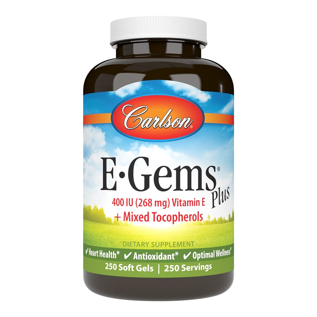 Carlson - E- Gems Plus, přírodní vitamín E 400 IU, podporuje zdravé srdce, 250 měkkých gelů