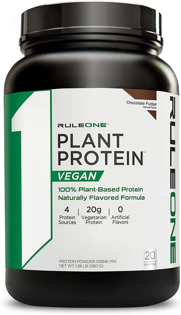 Pravidlo 1 R1 Plant Protein, Čokoláda Fudge - 1,28 lbs Powder - 20g Vegan Protein + Přirozeně okurkující aminokyseliny - 20 Služeb