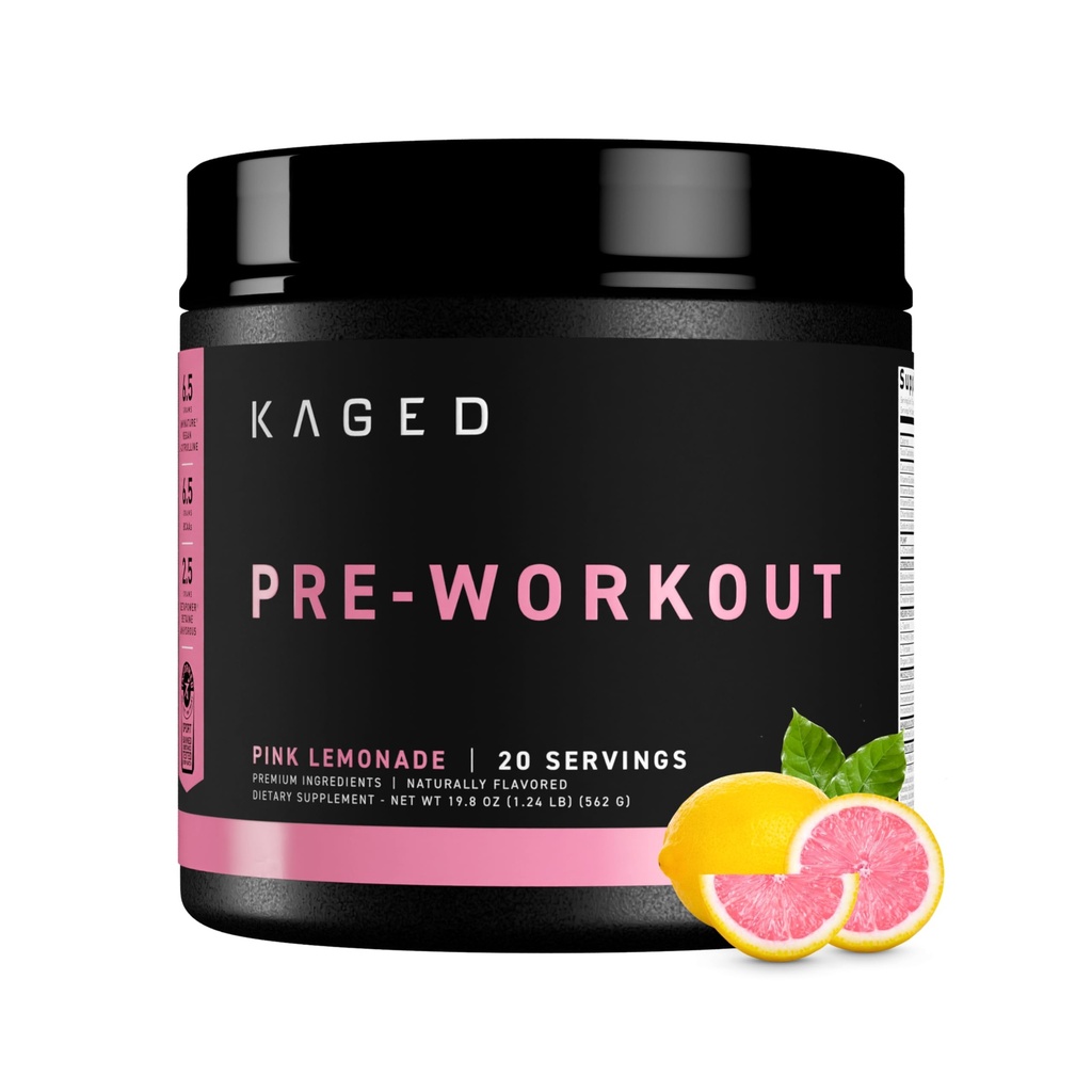 Kaged Original Pre Workout Pow124; Pink Lemonade CLAS124; Předcvičení s Creatine, Beta Alanine, L-Citruline, BCAAS CLAS124; 274 mg Organic Caffeine CLAS124; Předběžné doplňky pro muže a ženy CLAS124; 20 Služeb