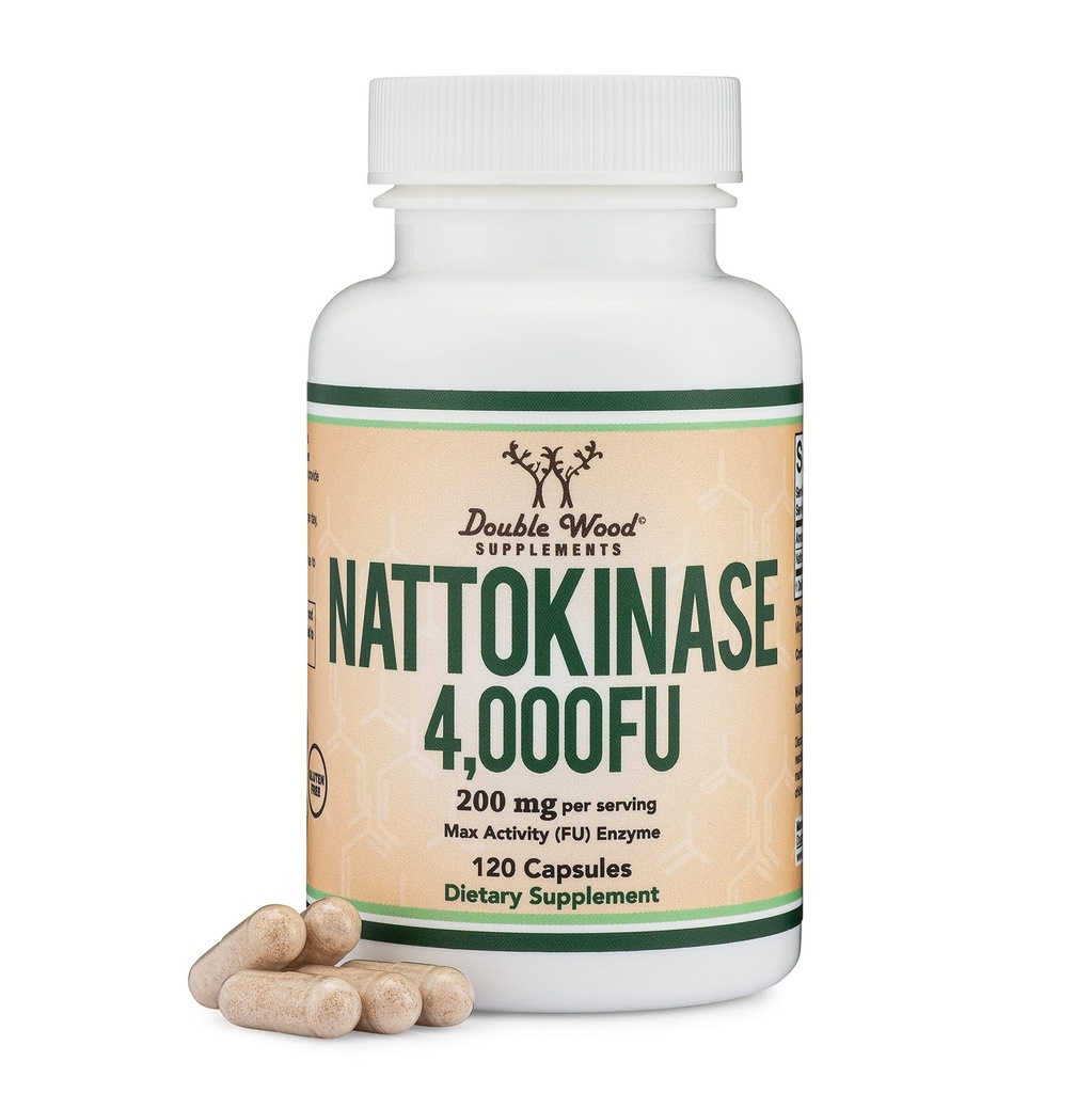 Nattokináza Dodatek 4000 FU služby, 120 Kapsle (Odvozené z japonského Natto) Systémové enzymy pro kardiovaskulární a cirkulační podporu Double Wood