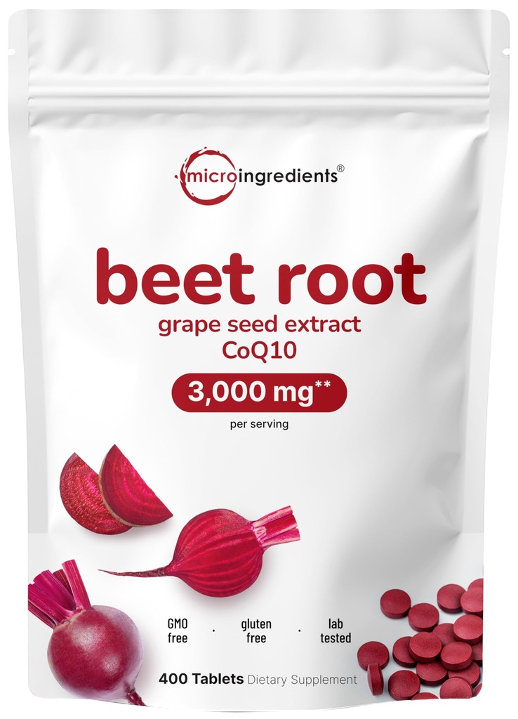 Beet Root 3,000mg s výtažkem z grapefruitového semene a CoQ10, 400 Tablety CLAS124; 200 Servings CLAS124; Super Beets doplňky od Fresh Beetroot Extract pro oxid dusičitý, krevní tlak a srdeční podporu