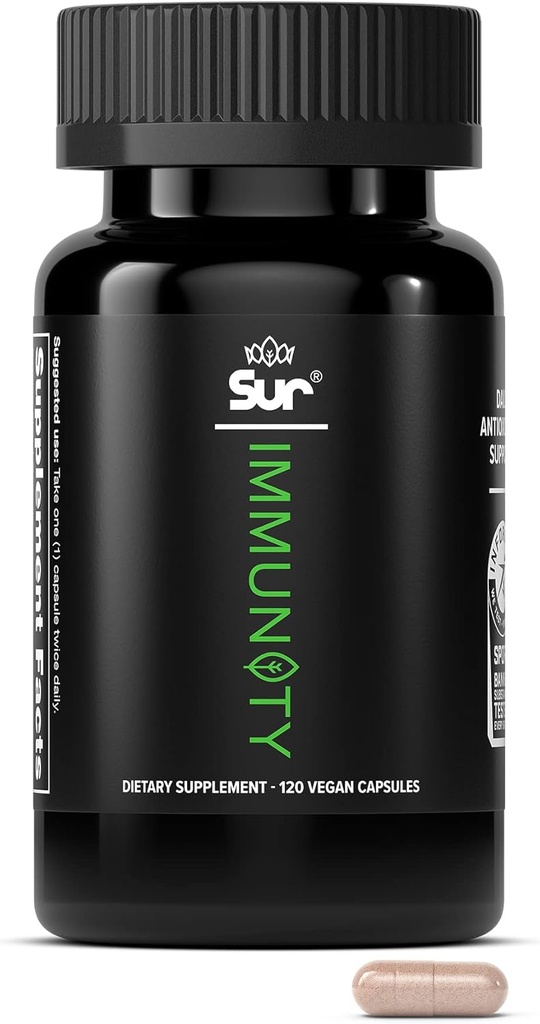 Sur Imunity Support Supplementary with Vitamin C, Acerola Cherry, Turmeric & Green Tea Extract - Optimal Defense Wellness Regimen, Antioxidant Blend & Vegan Polyfenol Dodatek (120 Kapsle)