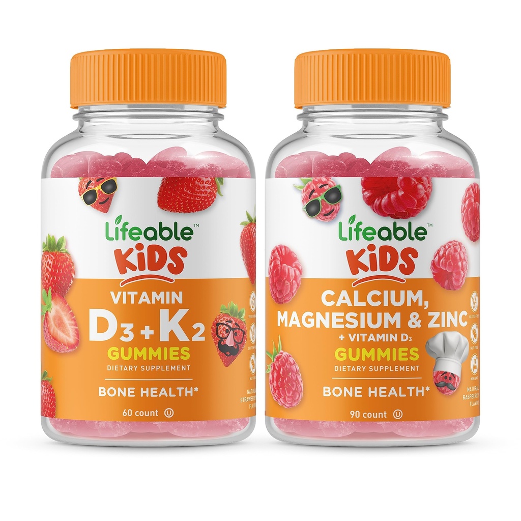 Živý vitamin D3 + Vitamin K2 Děti + vápník hořčík a zinek Děti, Gummies Bundle - Great Ochutnávka, dodatek k vitamínu, gluten zdarma, GMO zdarma, Žvýkací guma