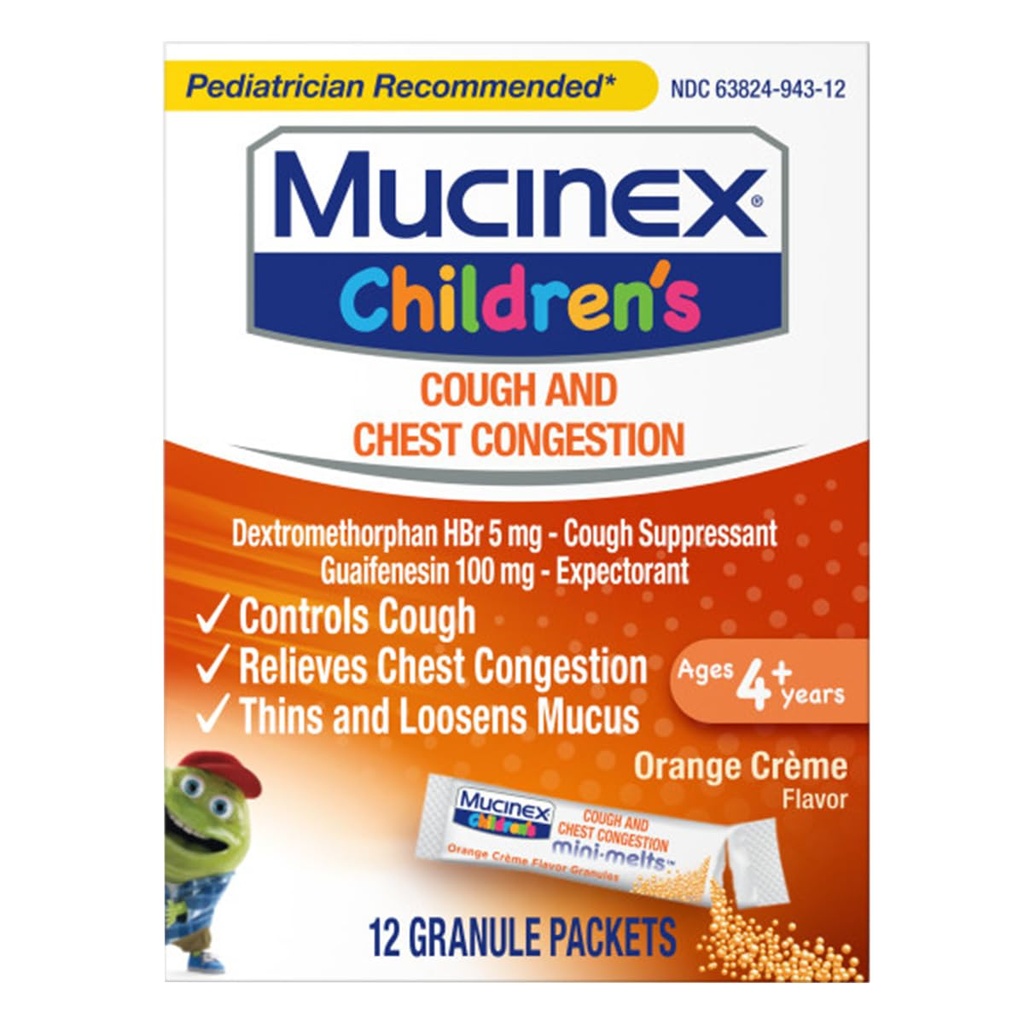 Mucinex Dětský hrudník Congestion Expectorant a kašel Supressant Mini- Melts, Orange Cream, 12 Počet (Balení květen Vary)