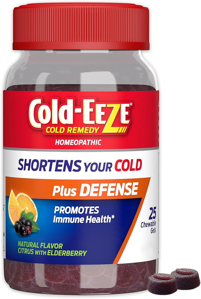 Cold-EEZE Plus obrany přírodní Citrus & Elderberry Zinkové Žvýkací gely, Homeopatické Cold Remedy, zkratky Společné studené příznaky, podporuje imunitní zdraví s Sambucus Nigra, Echinacea & Rose Hips, 25 Ct