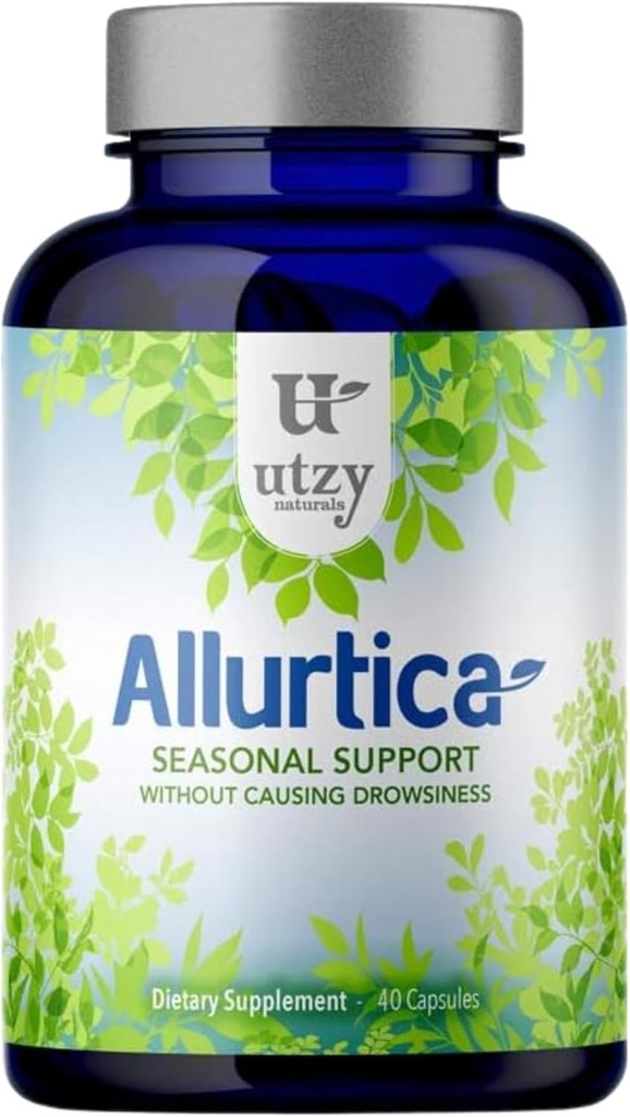 Utzy Naturals Allurtica CLAS124; Sinus & Respirační podpora Dodatek s Quercetin a štípající kopřivka CLAS124; Sezónní podpora pro dospělé a děti CLAS124; Non Drowsy CLAS124; 40 Kapsle