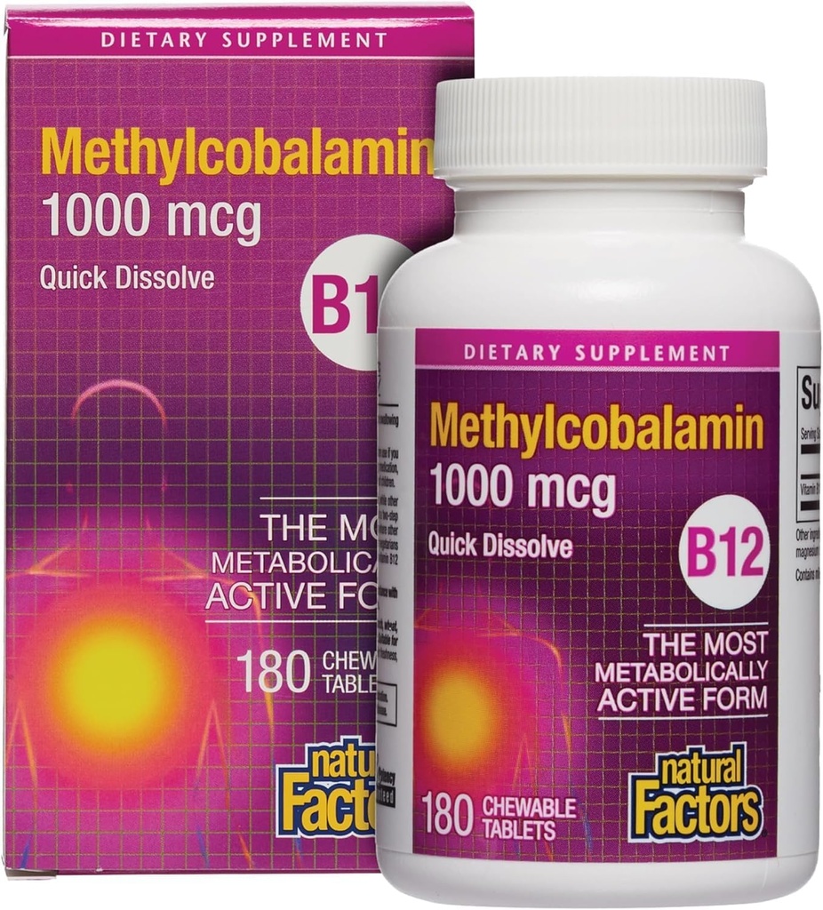 Přírodní faktory, Vitamin B12 Methylkobalamin 1000 mcg, Nabízí nejvíce metabolicky aktivní formu B12, Rychlé rozpuštění tablety