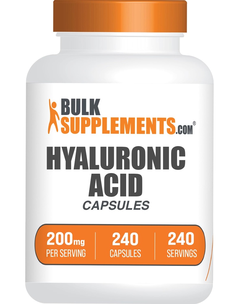 BulkSupplements.com Hyaluronic Acid Capsules - Hyaluronic Acid Supplementary, Hyaluronic Acid 200mg - Čisté & gluten Free, 1 tobolka per Serving, 240 Počet (Balení po 1)