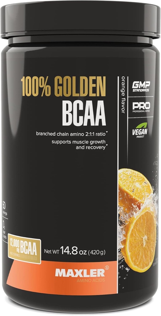 Maxler 100% Golden BCAA Powder - Intra & Post Workout Recovery Drink pro zrychlené svalové zotavení & Lean Muscle Growth - 6 g Vegan BCAA Amino Acids - 60 Služební - Orange