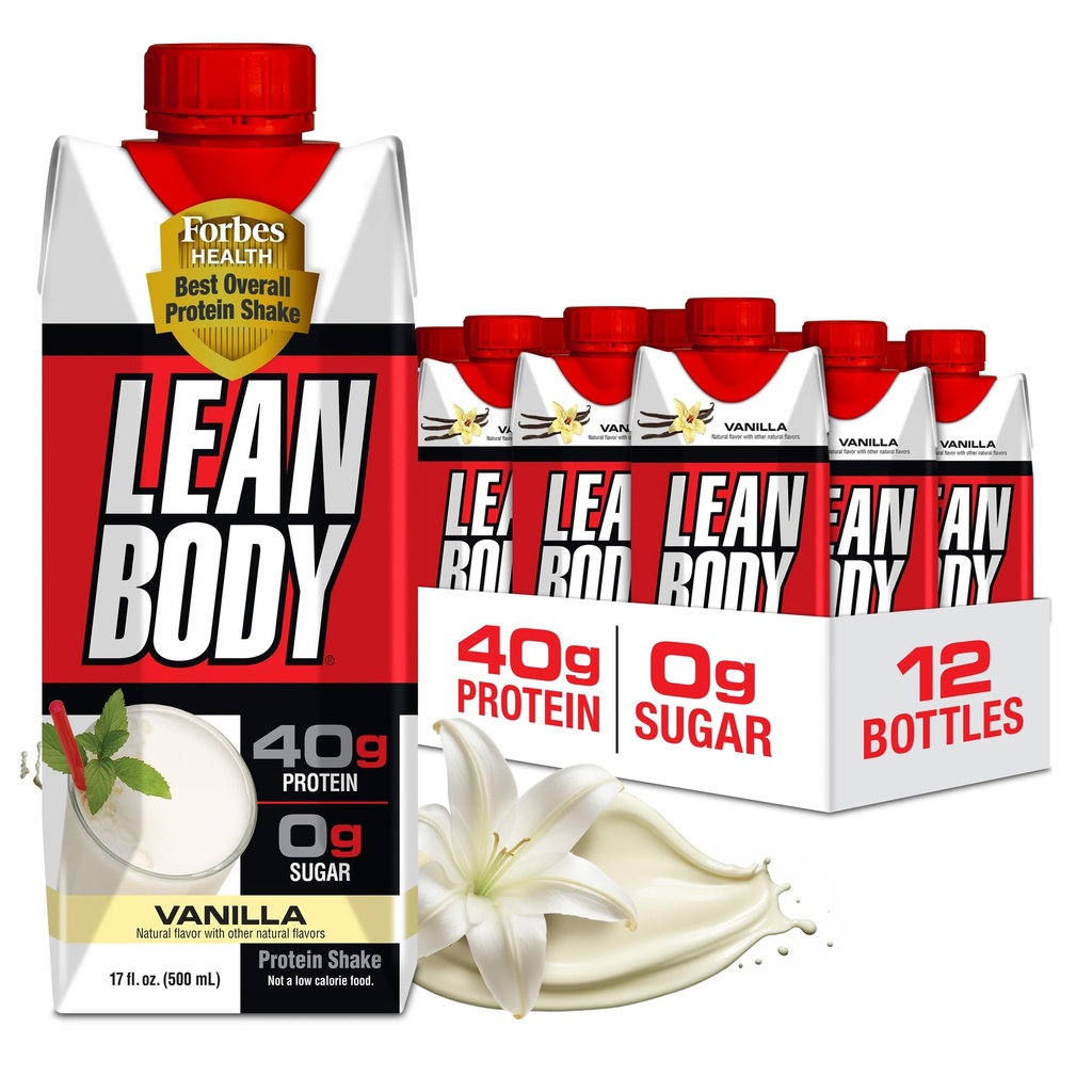 Lean Body Ready- to- Drink Vanilla Protein Shake, 40g Protein, Syrovátka, 0 Cukr, gluten Free, 22 Vitamíny & Minerály, 17 Fl Oz (balení po 12) LABRADA