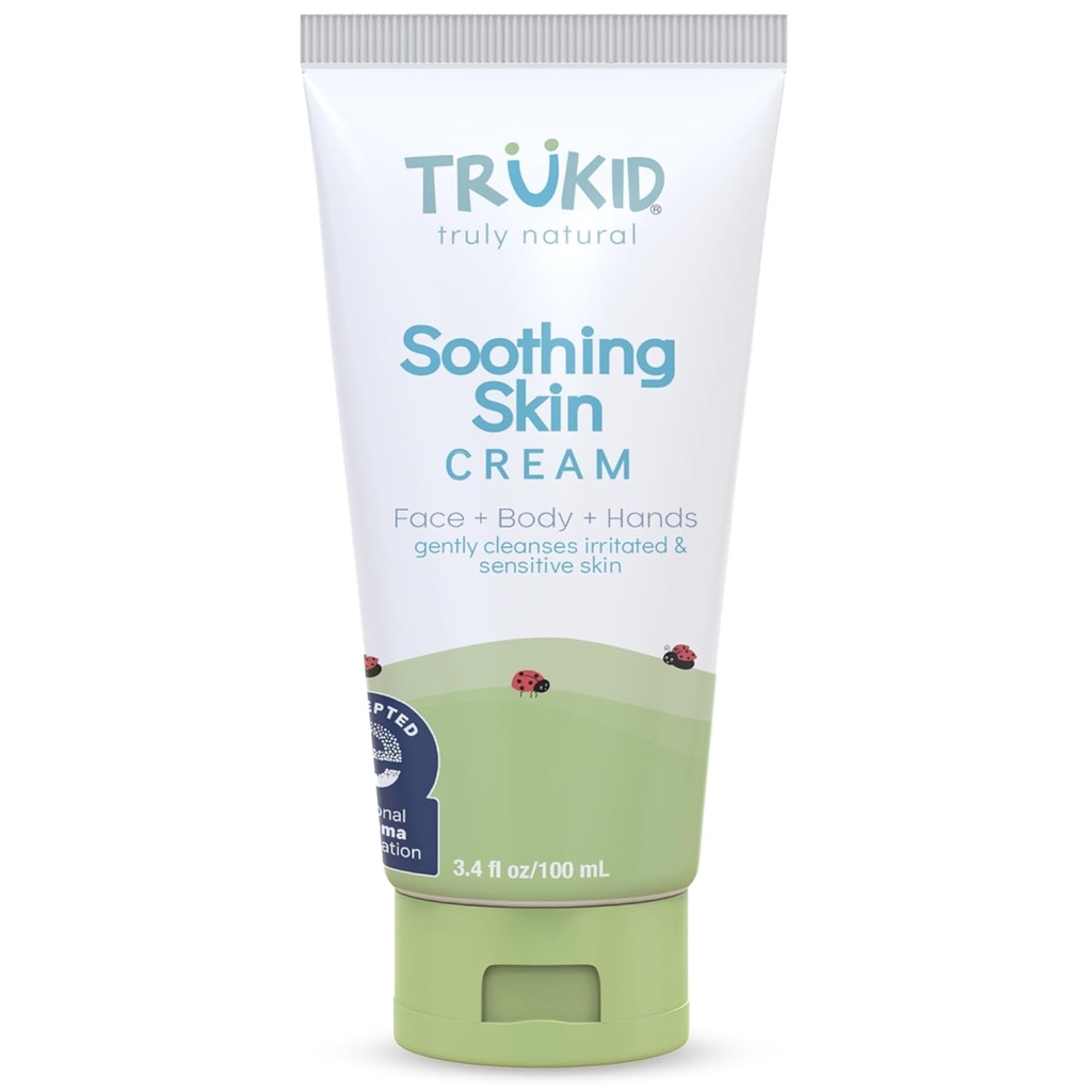 TruKid Natural Eczema Cream for Kids, Toddlers & Babies, NEA-Accepted for Eczema, Safe for Sensitive Skin on Face, Body, & Hands, Unsented, Hydrates & Moisturizes Irritated & Itchy Skin, 3.4oz