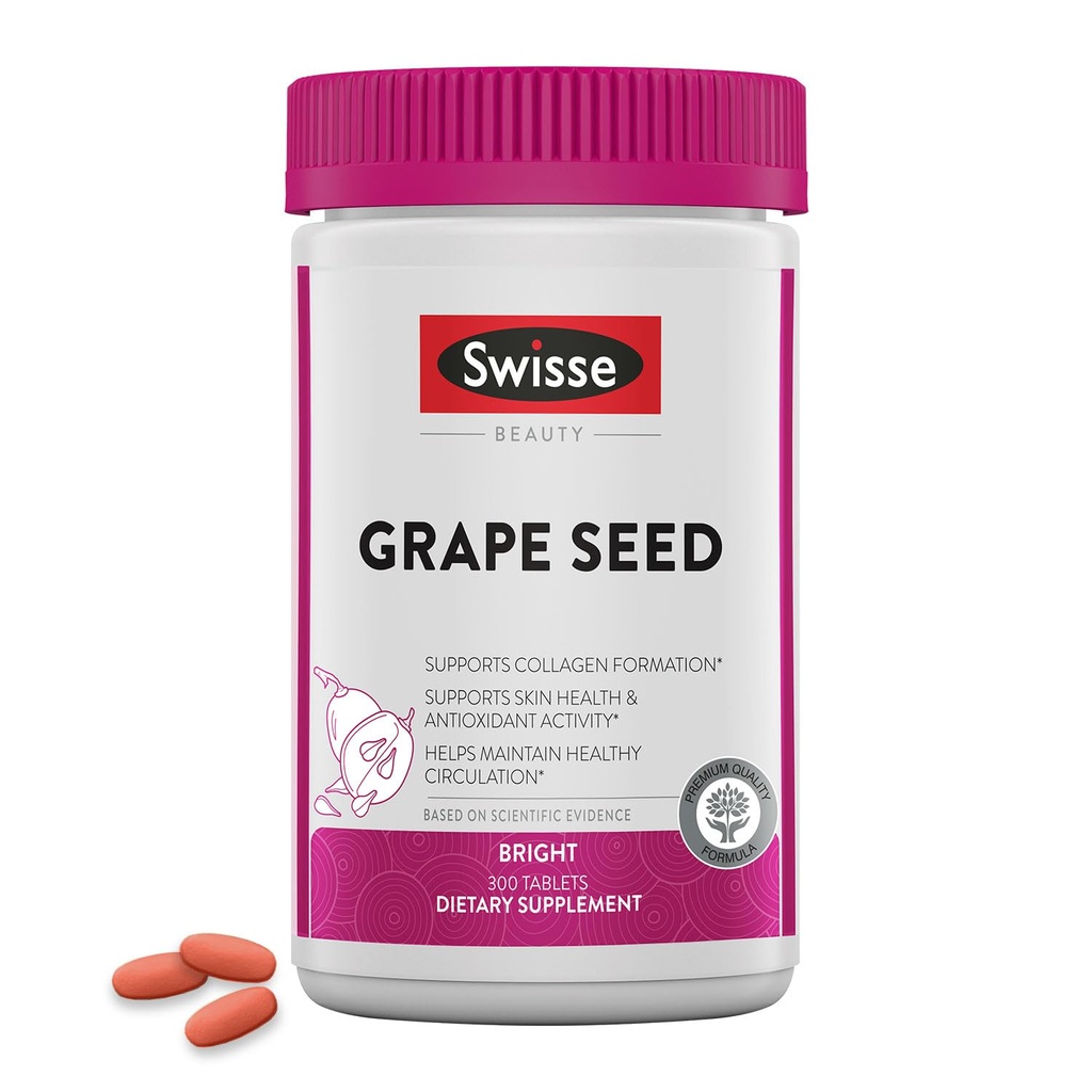 Swisse Grape Seed Extract Kapsle Antioxidant Bylinný dodatek C124; Grapeseed Polyfenols Doplněk + Antioxidant Vitamin C C124; Promotes Skin Health & Collagen Production C124; 300 Tablety