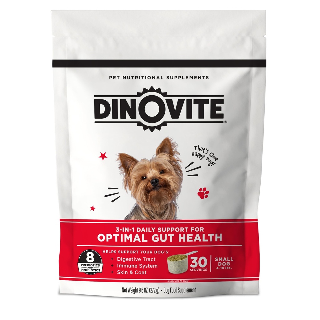 Dinovit 3 v 1 Probiotika pro malé psy, kůže & coat, stravovací zdraví a společné pomoci, Dog Food Toppers, Imunitní podpora, Alergie Relief & Itch Relief Skin Care, 30 Servings (1-18lb)