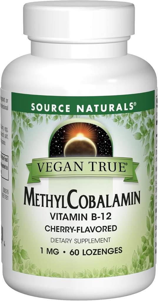 Zdroj Naturals Vegan Methyl Cobalamin, Vitamin B-12 Cherry ochucený dietní dodatek, 1 Mg - 60 Lozenges