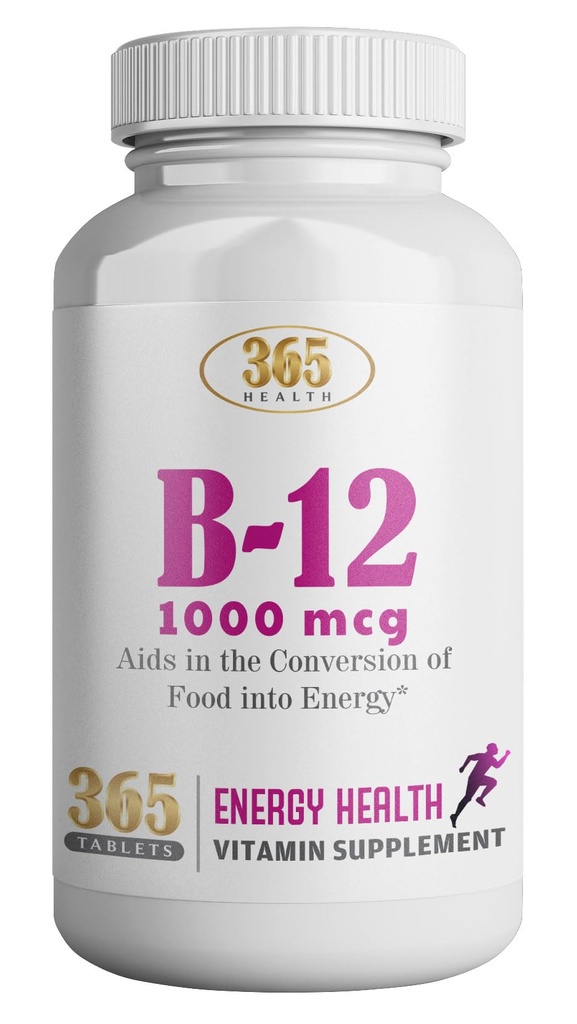 365 Zdraví podle HEALTHLIFE Vitamin B12 1000mcg Tablety, Podpora přeměny energie, Dietní dodatek pro podporu metabolismu energie, 365 Day Supply