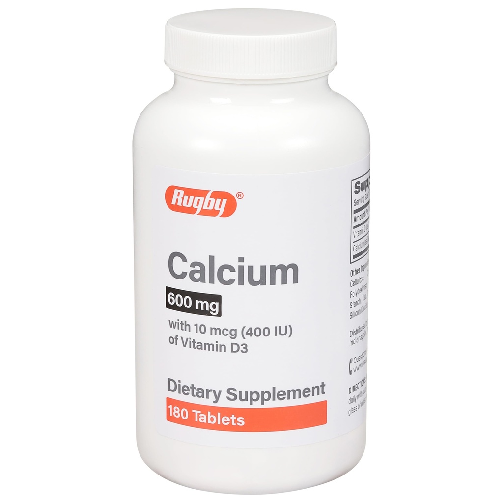 Rugby 600 mg vápníkové tablety - Vyrobeno s 10mcg (400IU) vitaminu D3 - dodatek stravy - 180 Počet (1 balení)