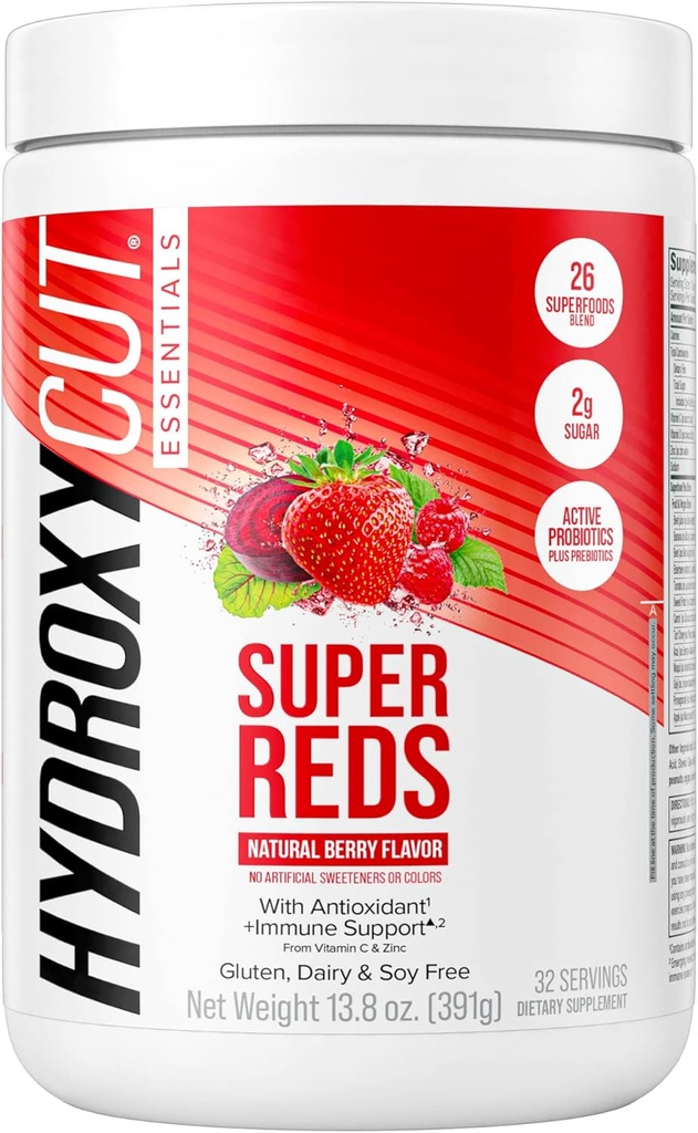 Hydroxycut Essentials Super Rudy 124; Superfood Powder 124; Vitamin C & Zinek pro Imunitní podporu 124; Probiotika 124; 26 Superfood Blend OF 124; Soy, gluten a mléčné výrobky zdarma (32 Služeb)